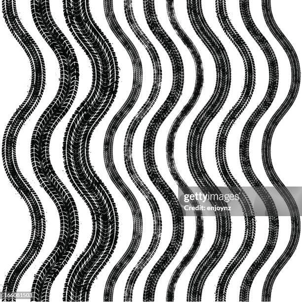 seamless wavy tyre tracks - bike tire tracks stock illustrations