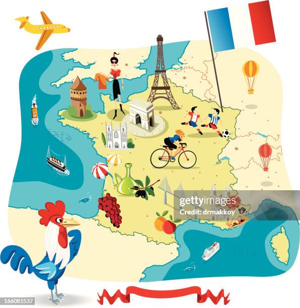 cartoon map of france - tours france stock illustrations