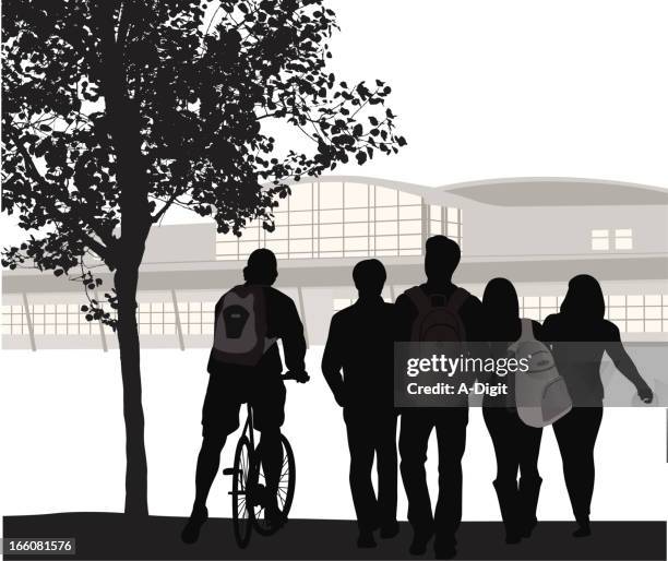 student crowd vector silhouette - high school building stock illustrations