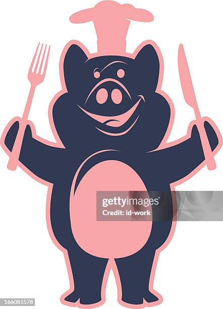 pig chef symbol - overweight cooking stock illustrations