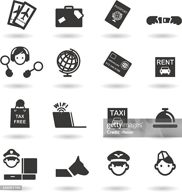 flughafen und reisen-icons - customs official stock-grafiken, -clipart, -cartoons und -symbole