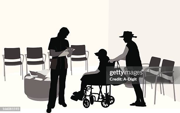 filling out forms vector silhouette - clinic reception stock illustrations