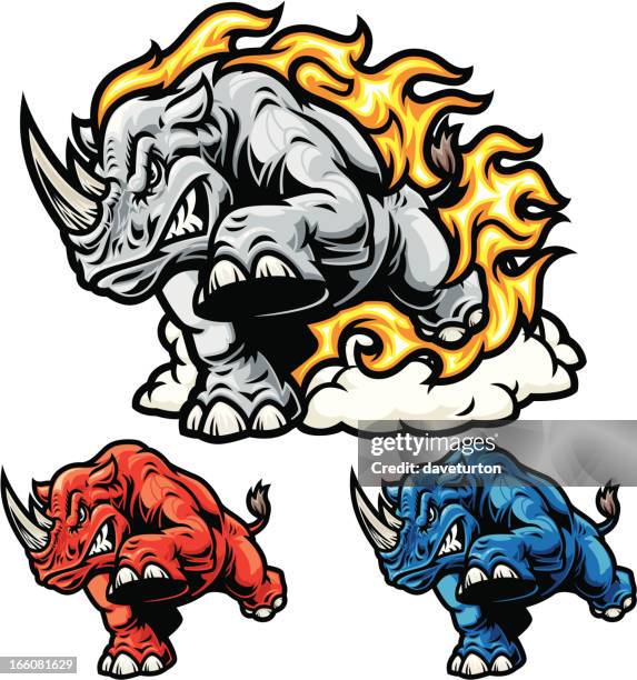 stockillustraties, clipart, cartoons en iconen met rhino charging mascot - charging rhino