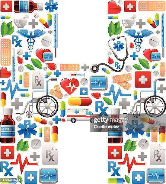 stockillustraties, clipart, cartoons en iconen met hospital sign h using medical icons color - scheepsschoorsteen