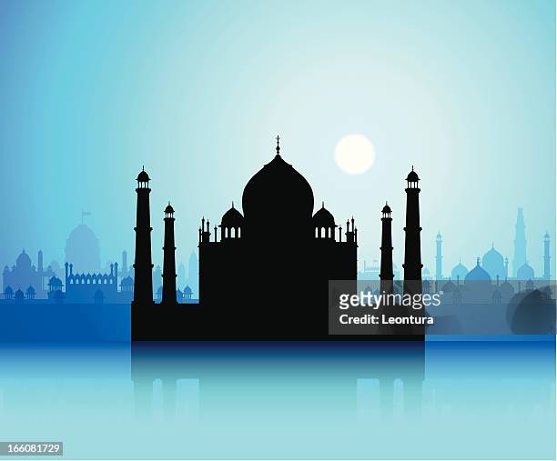 taj mahal and delhi - qutab minar stock illustrations