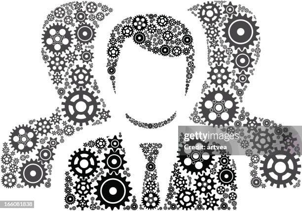 vector design of group of businesspeople made of cogs - 3 gears working together stock illustrations