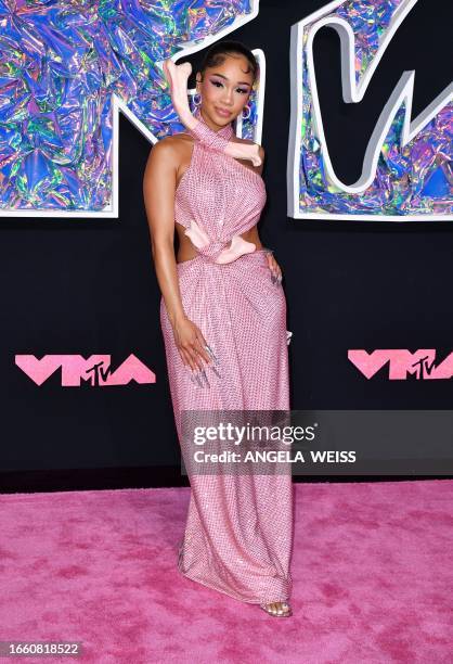 Rapper Saweetie arrives for the MTV Video Music Awards at the Prudential Center in Newark, New Jersey, on September 12, 2023.