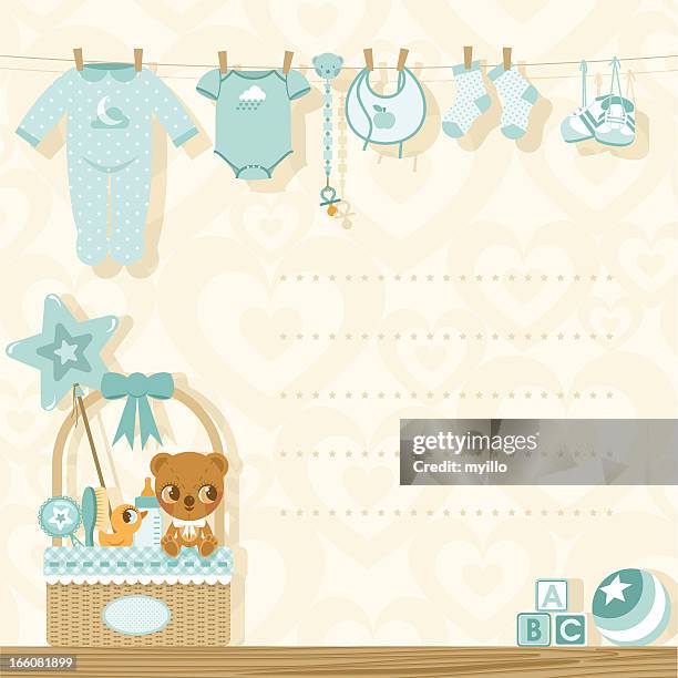 it´s a boy baby shower invitation - baby clothing stock illustrations