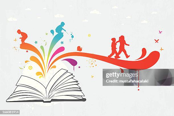 illustrazioni stock, clip art, cartoni animati e icone di tendenza di colorate bambini libro - narrare storie
