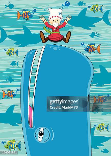 illustrazioni stock, clip art, cartoni animati e icone di tendenza di giona e il whale bibbia scena - water sink fun