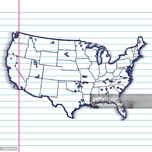 ilustraciones, imágenes clip art, dibujos animados e iconos de stock de dibujados a mano mapa de los estados unidos - gulf coast states