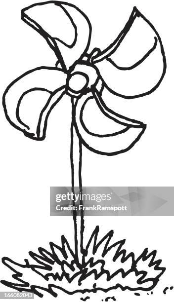 pinwheel toy sketch - paper windmill stock illustrations