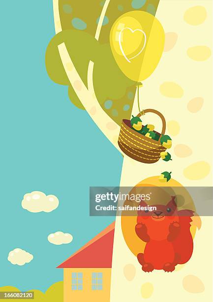 surprised squirrel - hazelnut tree stock illustrations