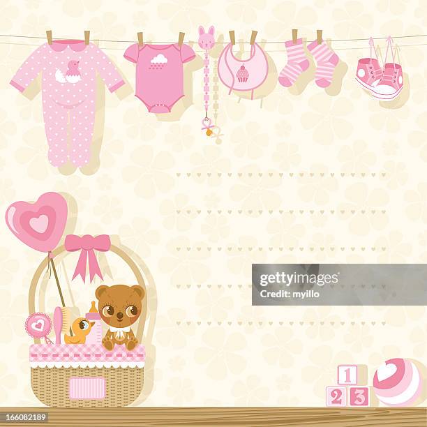 illustrazioni stock, clip art, cartoni animati e icone di tendenza di si tratta di una ragazza bambino doccia invito - baby invitation shower