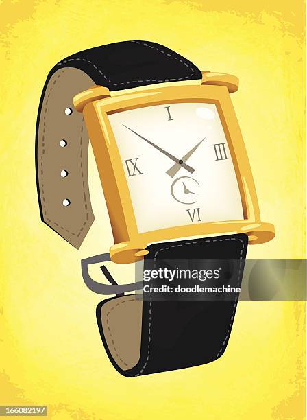 expensive gold watch - leather texture stock illustrations