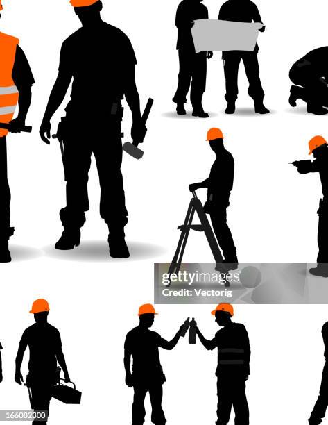 bau arbeiter. - builder standing isolated stock-grafiken, -clipart, -cartoons und -symbole