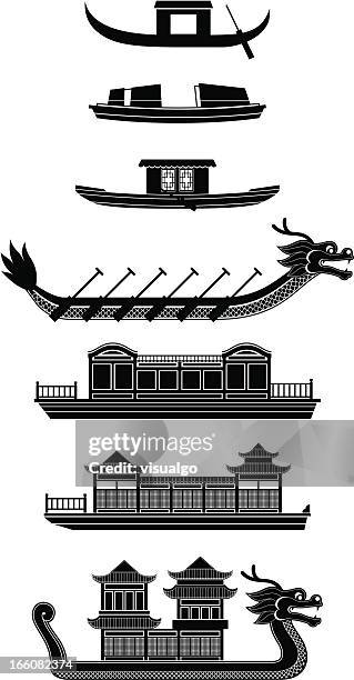 中国の木製ボート - ドラゴンボート点のイラスト素材／クリップアート素材／マンガ素材／アイコン素材