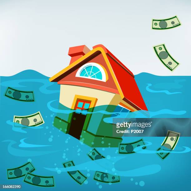 house unterwasser - subprime loan crisis stock-grafiken, -clipart, -cartoons und -symbole