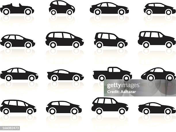 schwarze symbole-cartoon-autos - limousine familienfahrzeug stock-grafiken, -clipart, -cartoons und -symbole