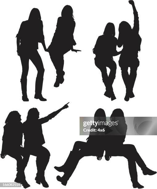 multiple images of female friends - index finger white background stock illustrations