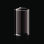 Digital graphic of a black battery on a black background