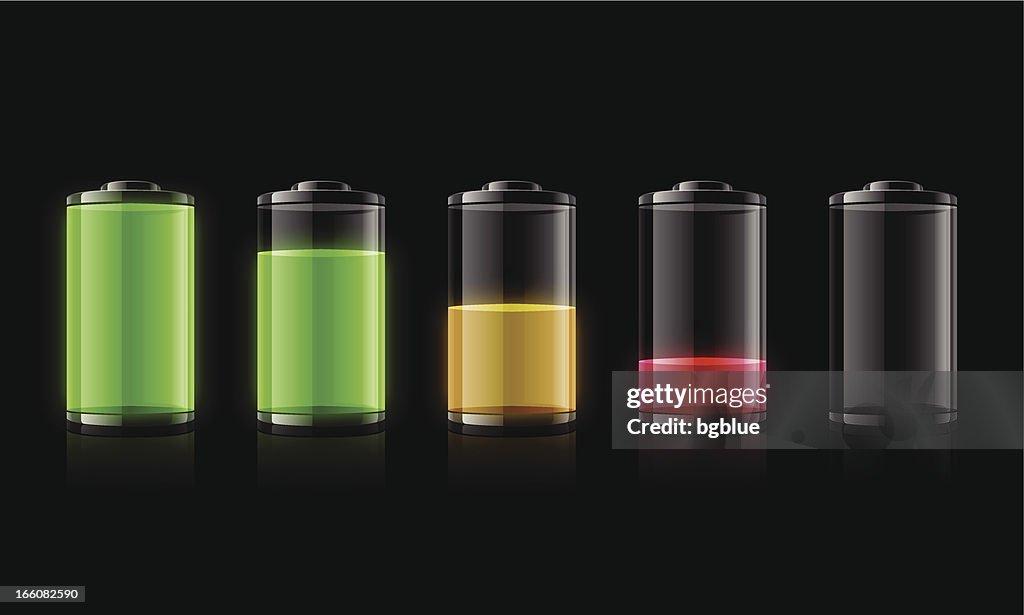Five representations of battery charge from full to empty