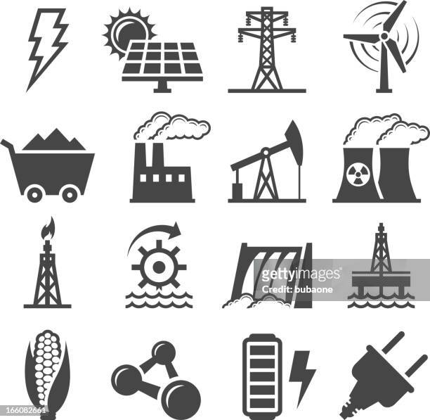 schwarz/weiß set icons alternativer energie - windkraftanlage stock-grafiken, -clipart, -cartoons und -symbole