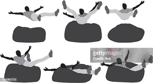 multiple images of a man falling on bean bag - bean bag stock illustrations