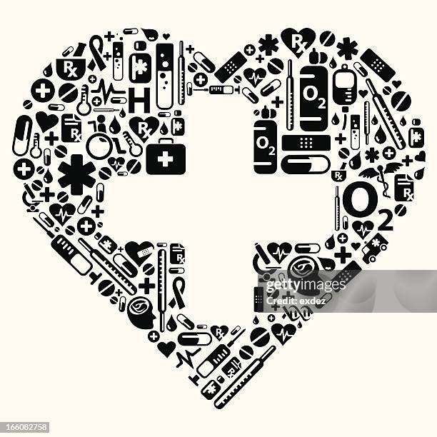 stockillustraties, clipart, cartoons en iconen met cross inside heart shape using medical icons - scheepsschoorsteen