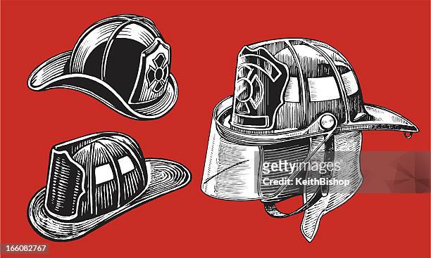 feuerwehrmann-helme – 1950 er-jahren bis heute - firefighter's helmet stock-grafiken, -clipart, -cartoons und -symbole