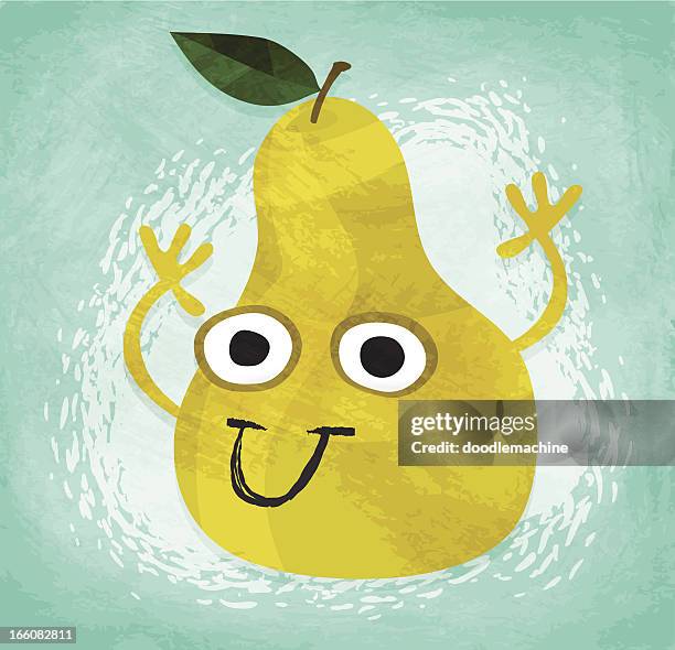 fruits & veggies - happy pear! - anthropomorphic face stock illustrations