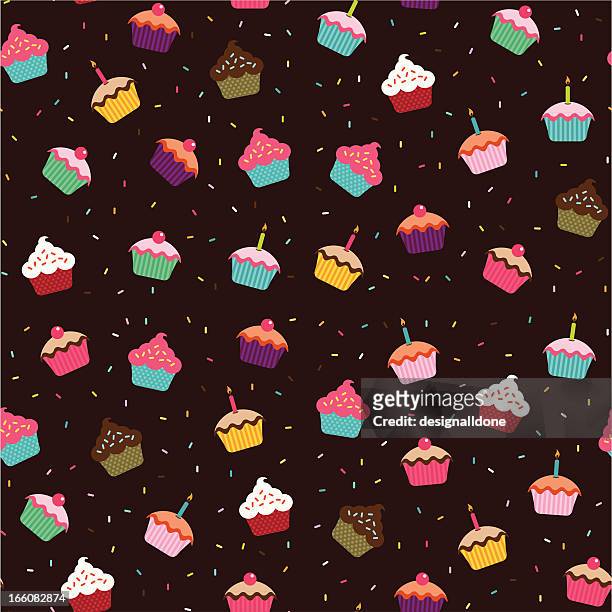 bildbanksillustrationer, clip art samt tecknat material och ikoner med cupcakes wallpaper (seamless) - confetti background