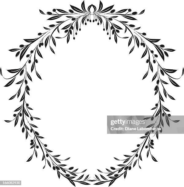 olive branches oval frame design element vector illustration - olive leaf stock illustrations