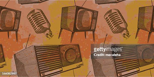 illustrazioni stock, clip art, cartoni animati e icone di tendenza di retrò elettronica - microfono