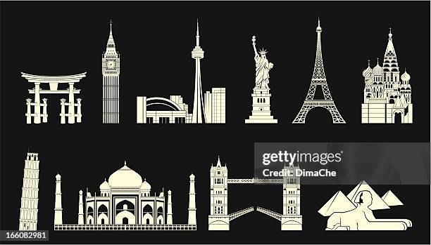 ilustraciones, imágenes clip art, dibujos animados e iconos de stock de conjunto de monumentos del mundo de viajes - toronto