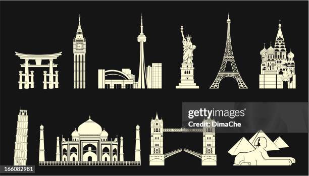 world travel landmarks set - canada statue stock illustrations