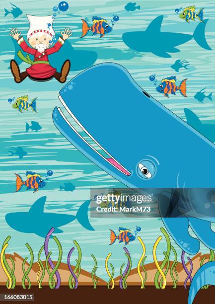 illustrazioni stock, clip art, cartoni animati e icone di tendenza di giona e il whale bibbia scena - water sink fun