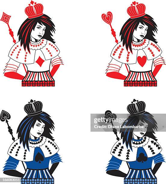 ilustrações de stock, clip art, desenhos animados e ícones de cartas de jogar queens - dama de copas