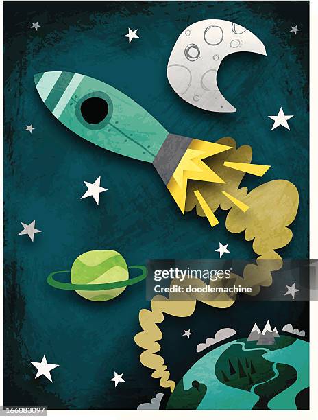 stockillustraties, clipart, cartoons en iconen met sacetime trip - astronaut moon