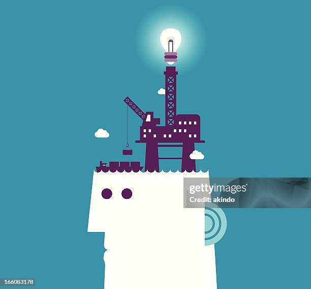 ilustraciones, imágenes clip art, dibujos animados e iconos de stock de cerebro la minería - plataforma petrolera