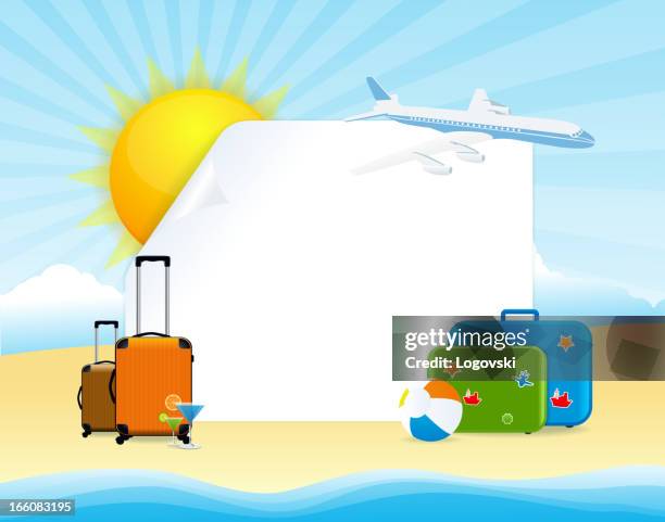 ilustraciones, imágenes clip art, dibujos animados e iconos de stock de bastidor de verano - bolsa de playa