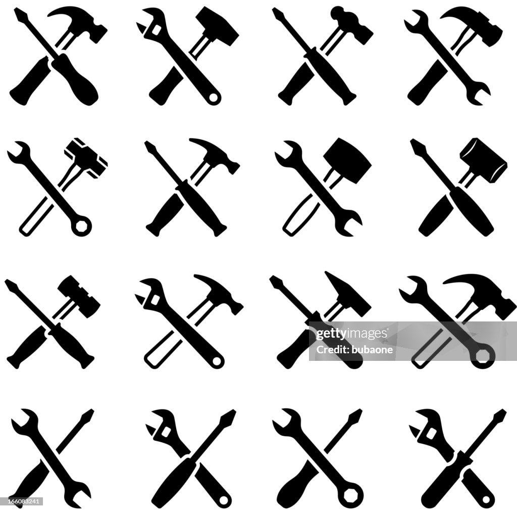 Repairman Construction Tools black & white vector icon set