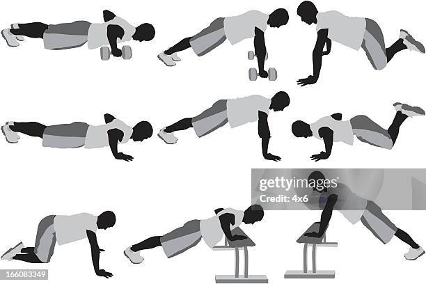 multiple images of a man exercising - press ups stock illustrations