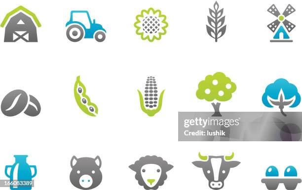 ilustraciones, imágenes clip art, dibujos animados e iconos de stock de iconos de granja stampico - grano entero