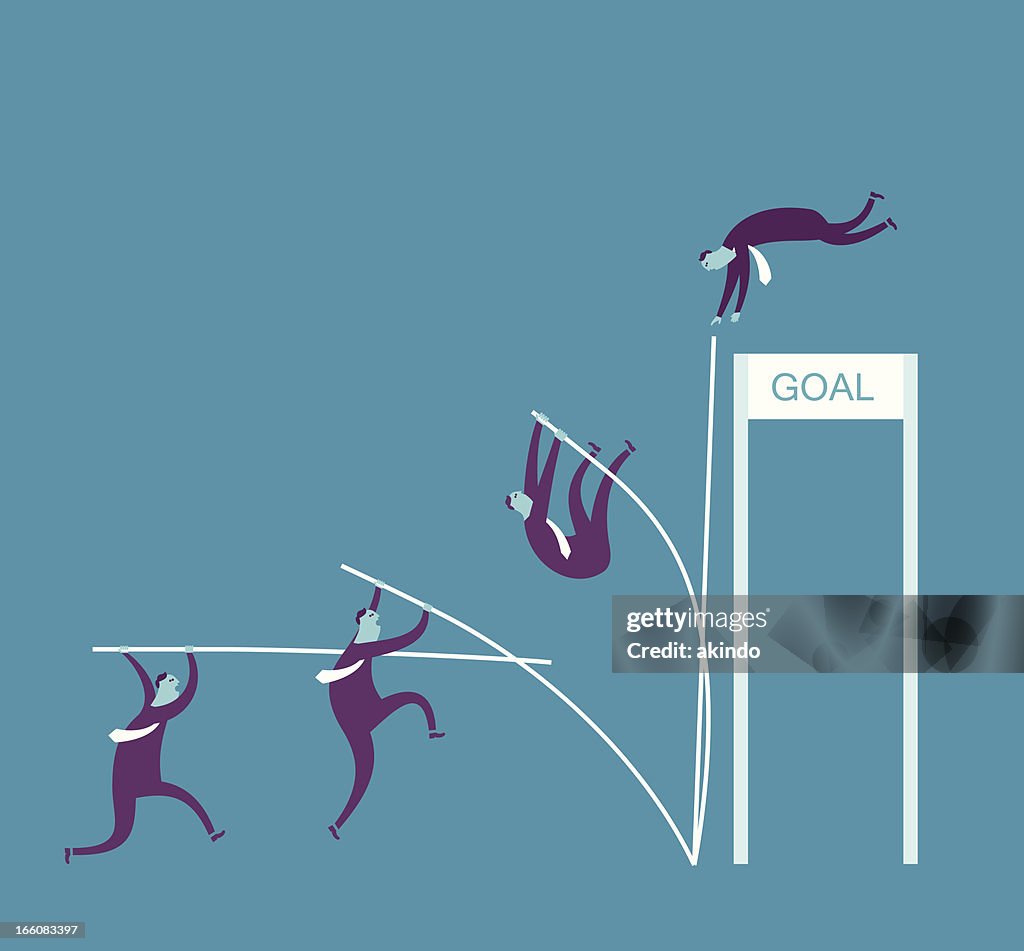 Vector illustration, man pole vaulting "goal"