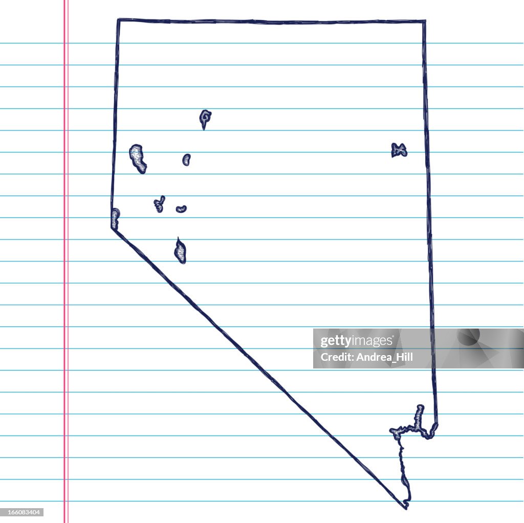 Vector Sketchy Map on White Lined Paper Background. Nevada.