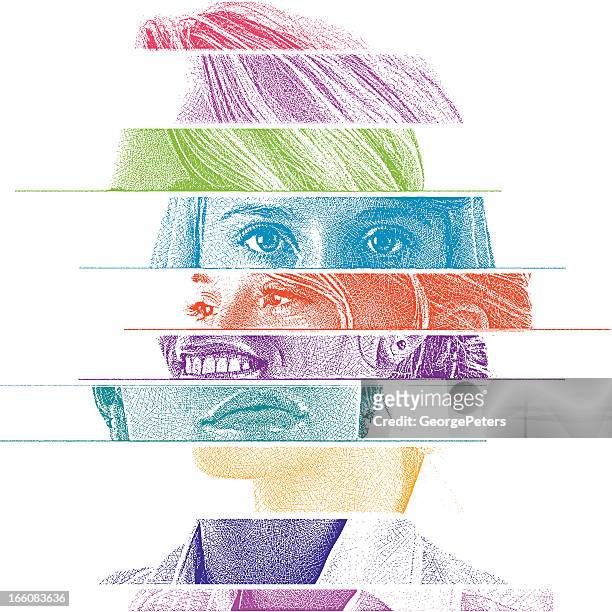 mixed emotions - image montage stock illustrations