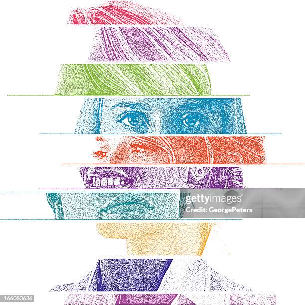 mixed emotions - two face split stock illustrations