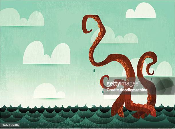 watery octopus tentacles - sea monster stock illustrations