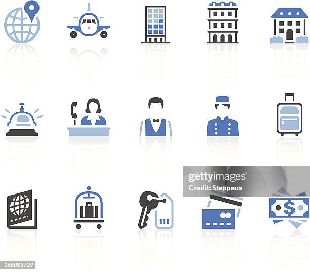 stockillustraties, clipart, cartoons en iconen met hotel icons - hotelreceptie